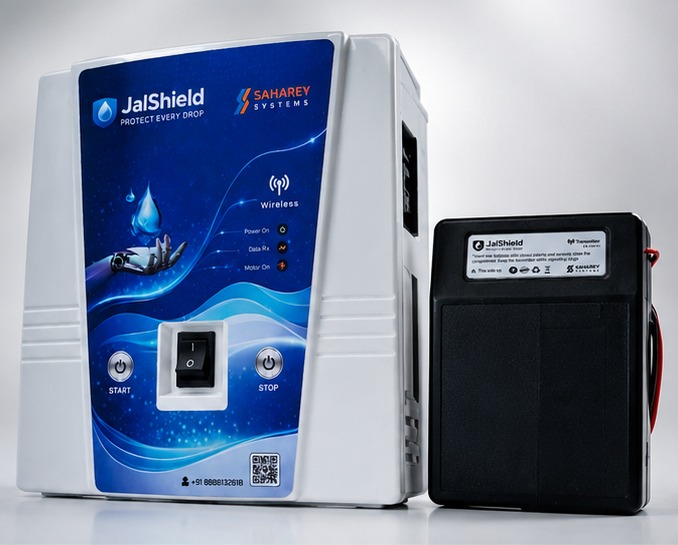 JalShield automatic water level controller — wireless tank sensor paired with the motor control unit